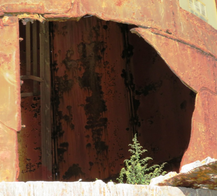 View inside lighthouse through fallen wall