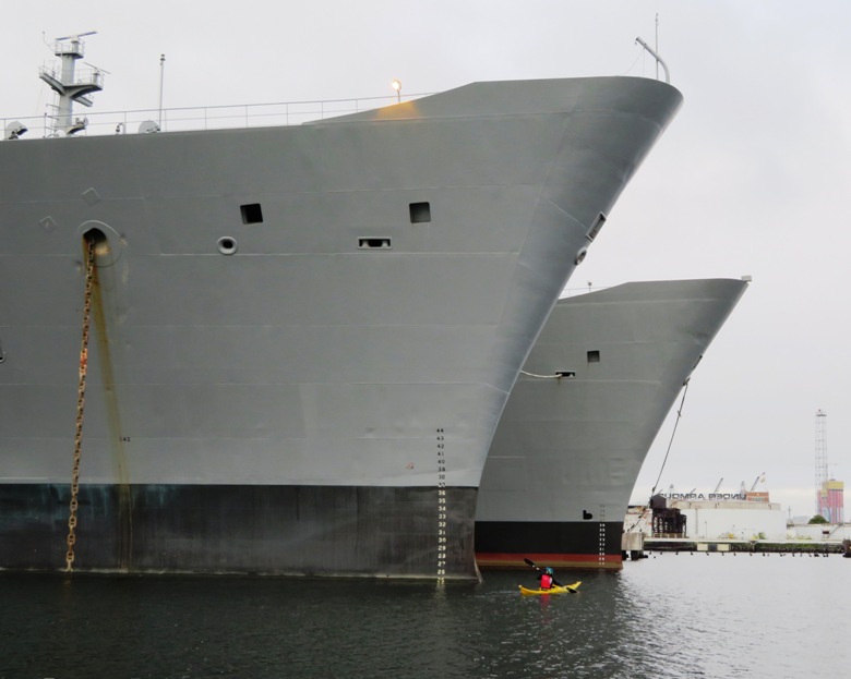 Sara in front of the SS Antares and SS Denebola