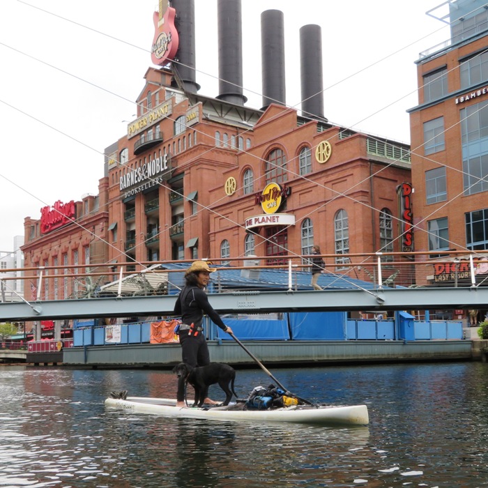 Cassi and I on SUP in front of the Hard Rock Cafe
