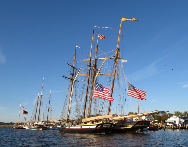 Rear port view of the Pride of Baltimore II and the Lynx
