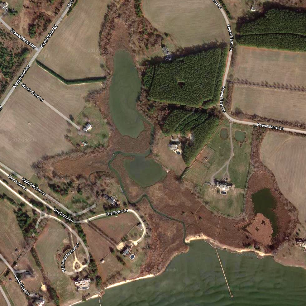 Satellite photo showing entrance to creek