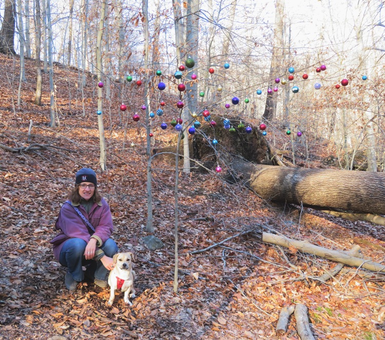 Norma and Daphne by a small tree with Xmas ornaments