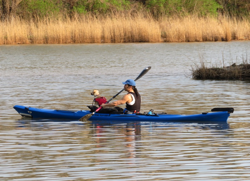 Daphne sitting in front of me in the kayak