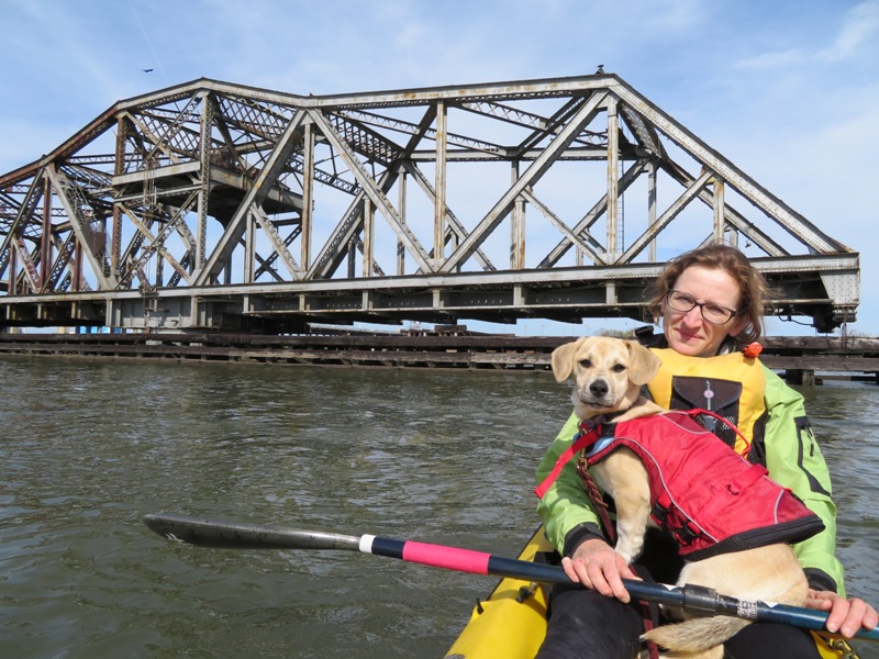 Norma and Daphne in front of swinging bridge