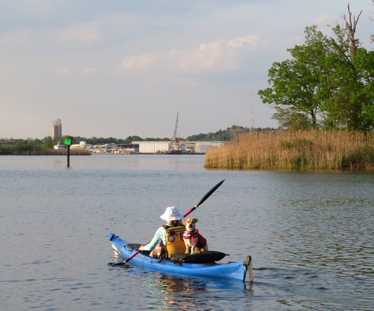 Norma paddling away from me with Daphne looking at me from behind her on kayak