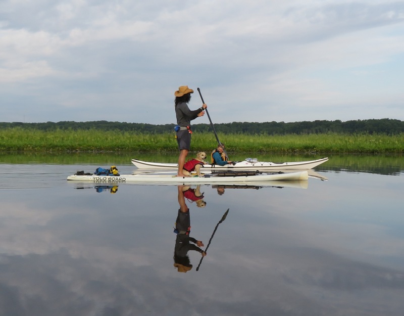 Daphne and I on SUP with Madeline behind