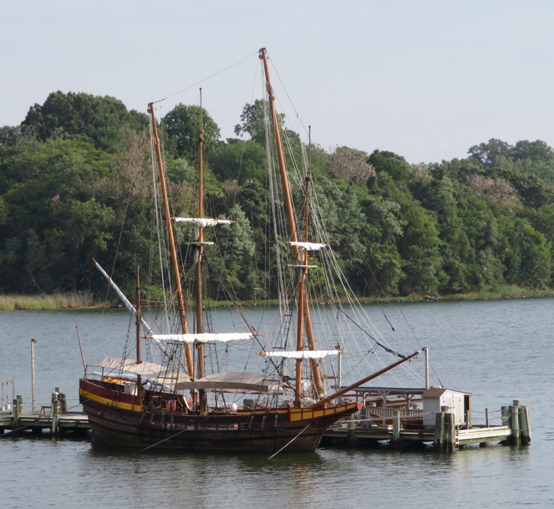 Starboard view of the Dove from a hill