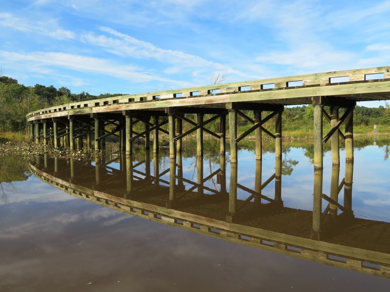 Wooden bridge that connects Patuxent River Park to Merkle Wildlife Sanctuary