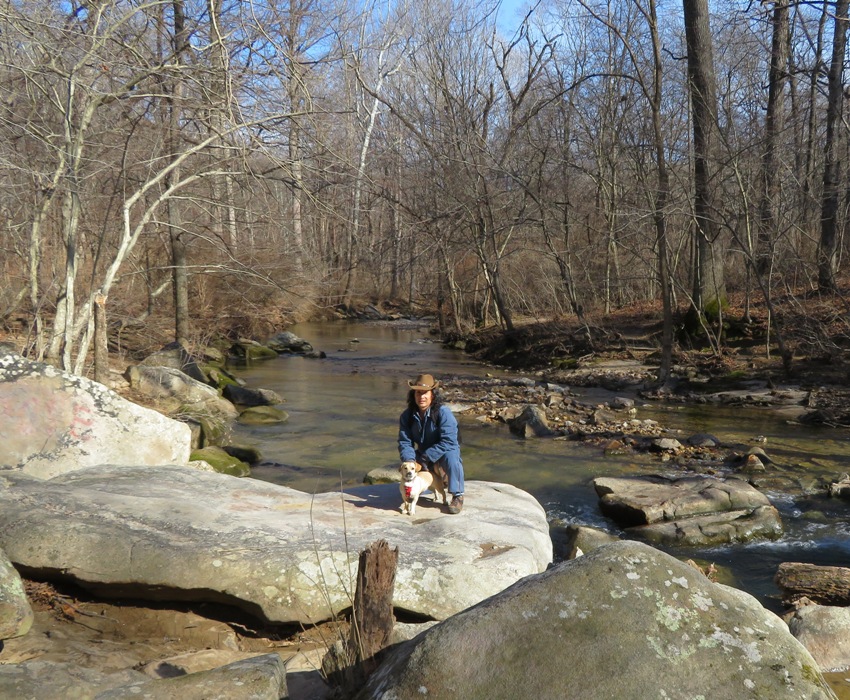 Daphne and I on a large boulder near the water