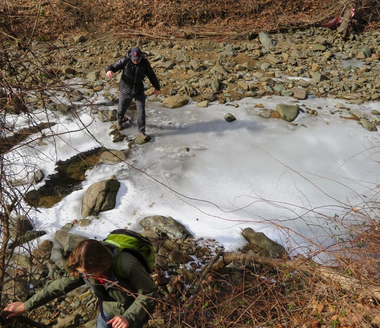 Jason rock hopping across stream