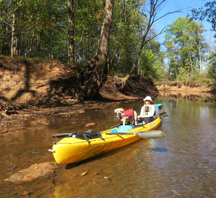 Norma and Daphne on the kayak at Sugarland Run