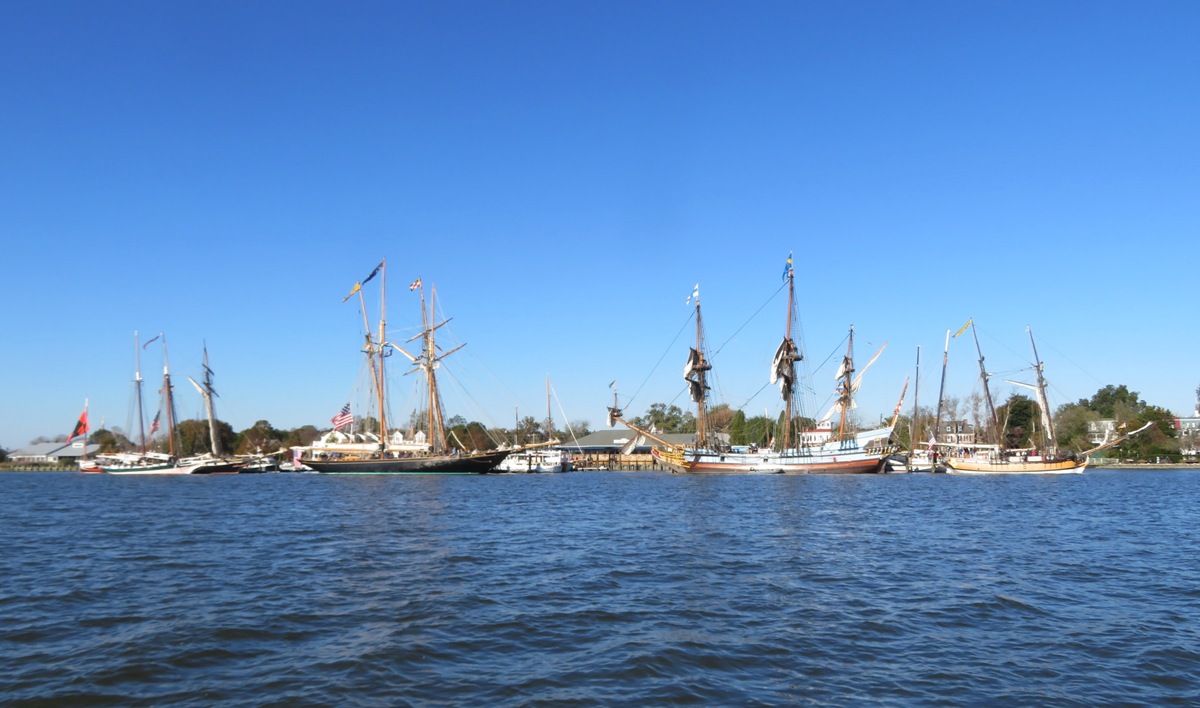 Four tall ships at waterline
