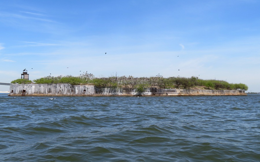 View of fort and lighthouse from kayak/SUP