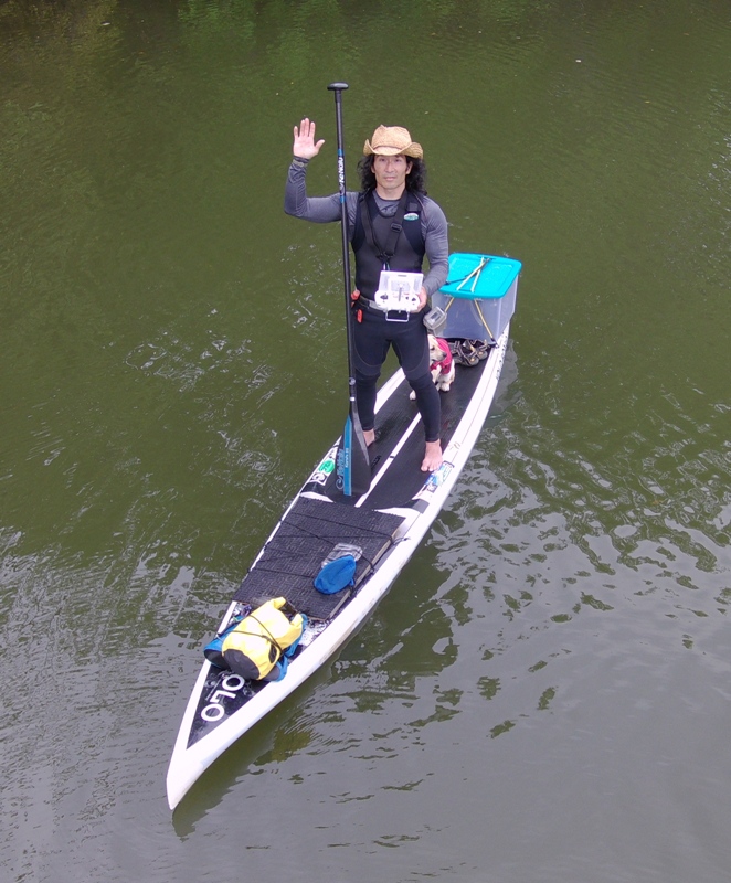 Me waving to drone with Daphne hiding behind me