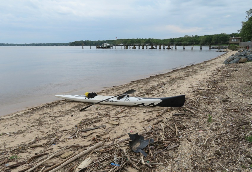 My surf ski on a beach at Charlestown Wharf