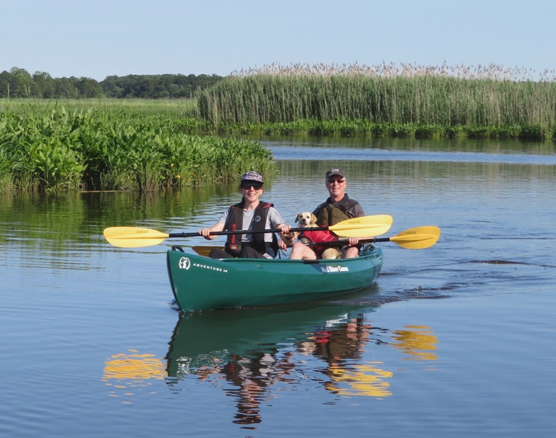 Sara, Daphne, and Mike in an Adventure 14 Mad River Canoe