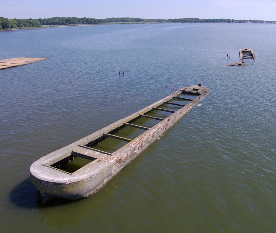 North view of three concrete ships