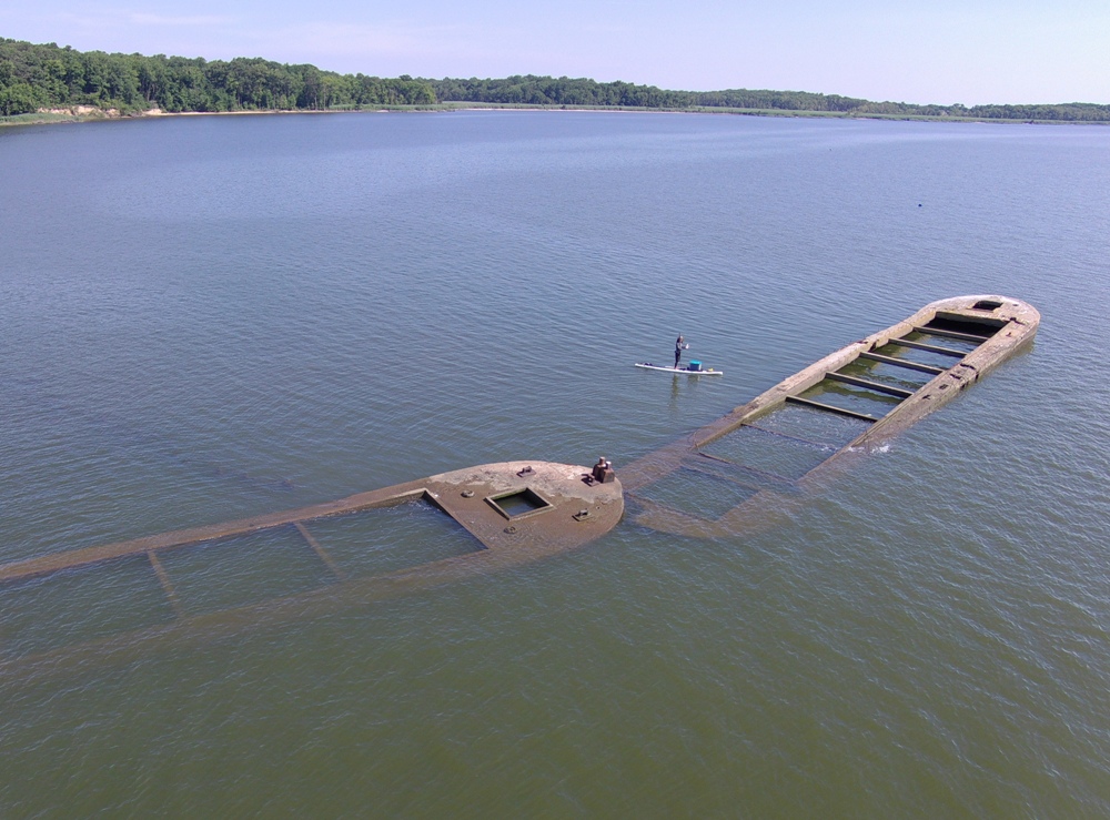 Me on SUP flying drone to get shots of the two northernmost concrete ships