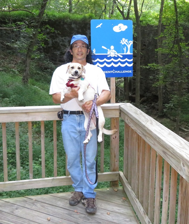 Me holding Daphne in front of Patuxent Challenge sign #5