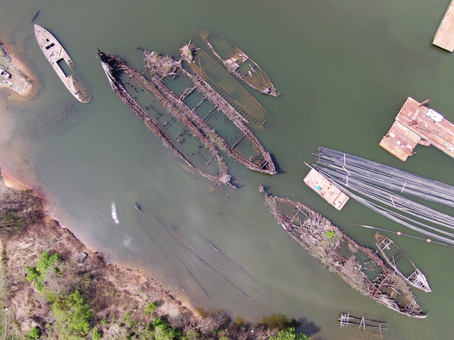 Overhead view of shipwrecks