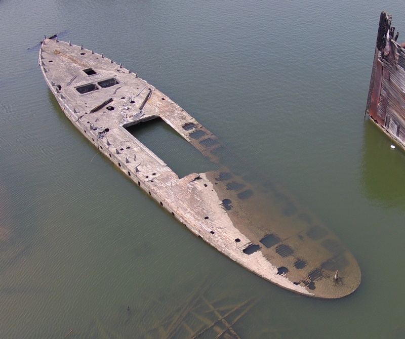 Concrete boat seen via drone
