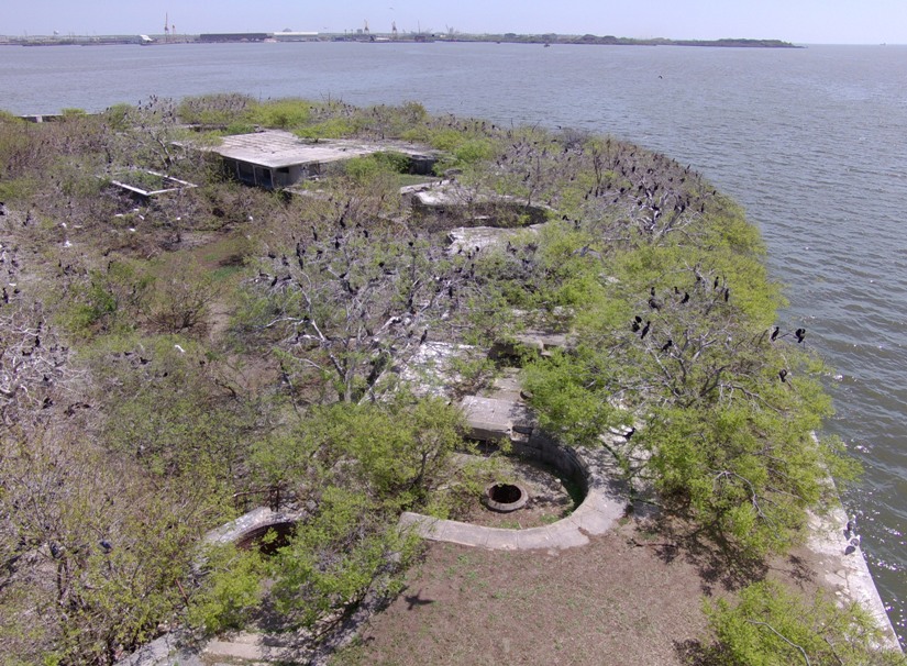 Lower altitude view of the same gun emplacements