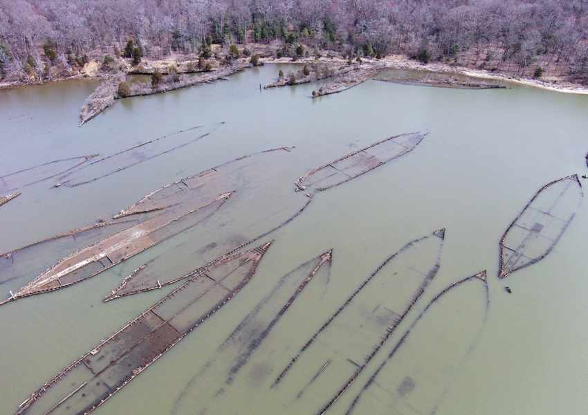 Lower altitude view of shipwrecks that include the Three Sisters Wrecks
