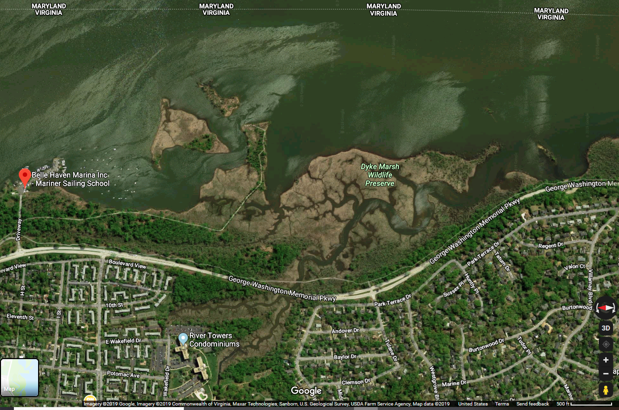 Satellite photo of Dyke Marsh Wildlife Preserve