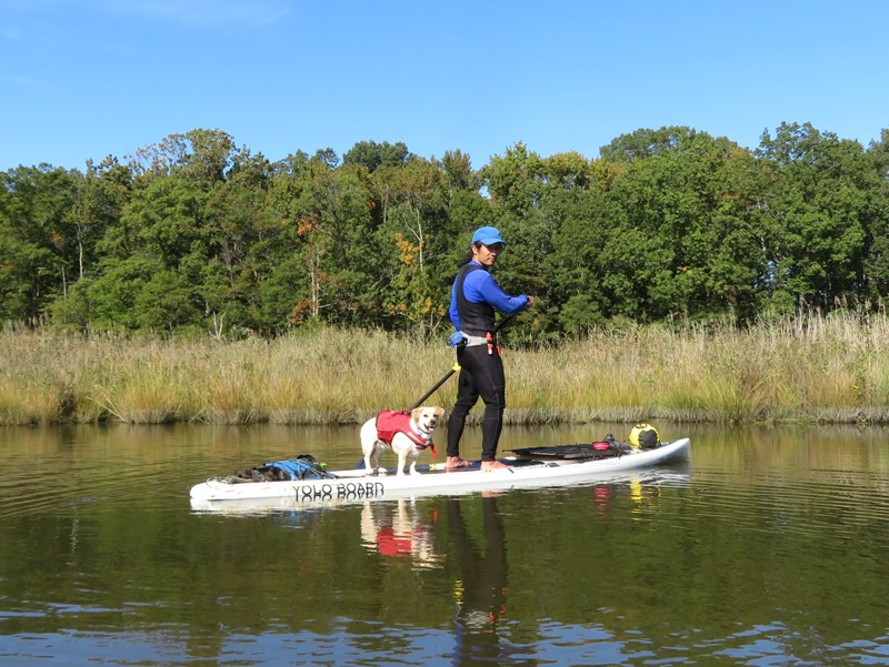 Daphne and I in pond at terminus of branch