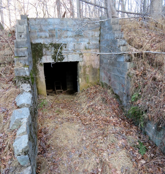 Entrance to underground cinder block structure