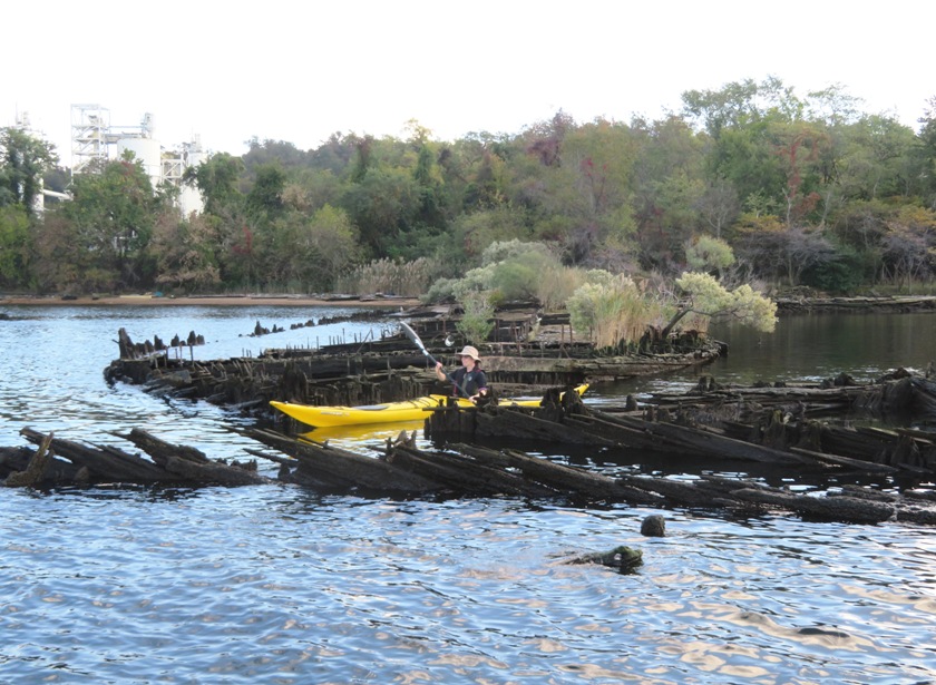 Sara kayaking amongst the wrecks east of Sledds Point