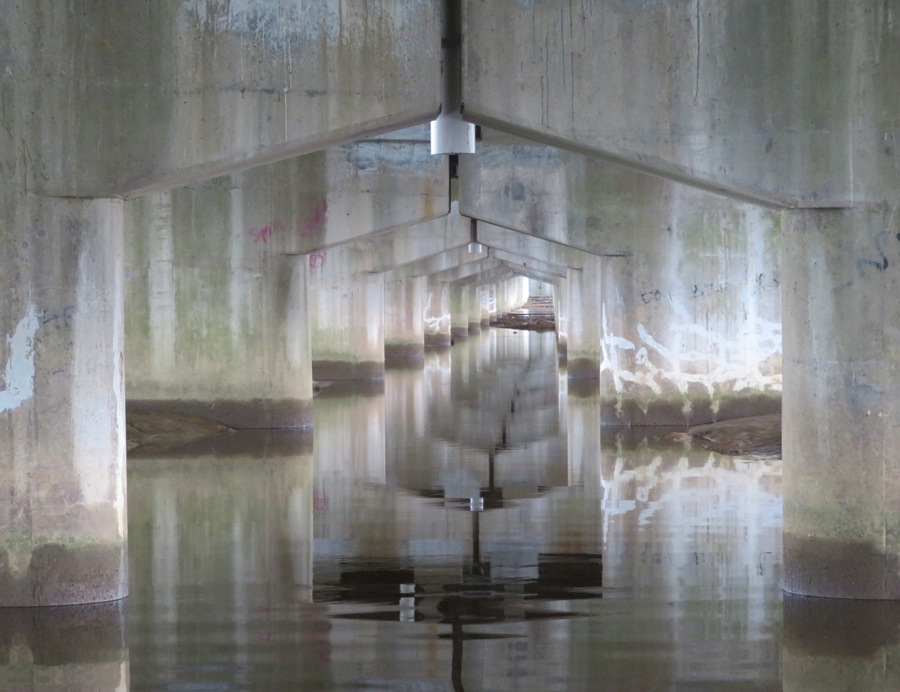 Road supports in water, one after another