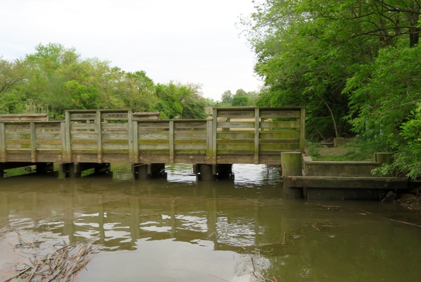 Low footbridge over water