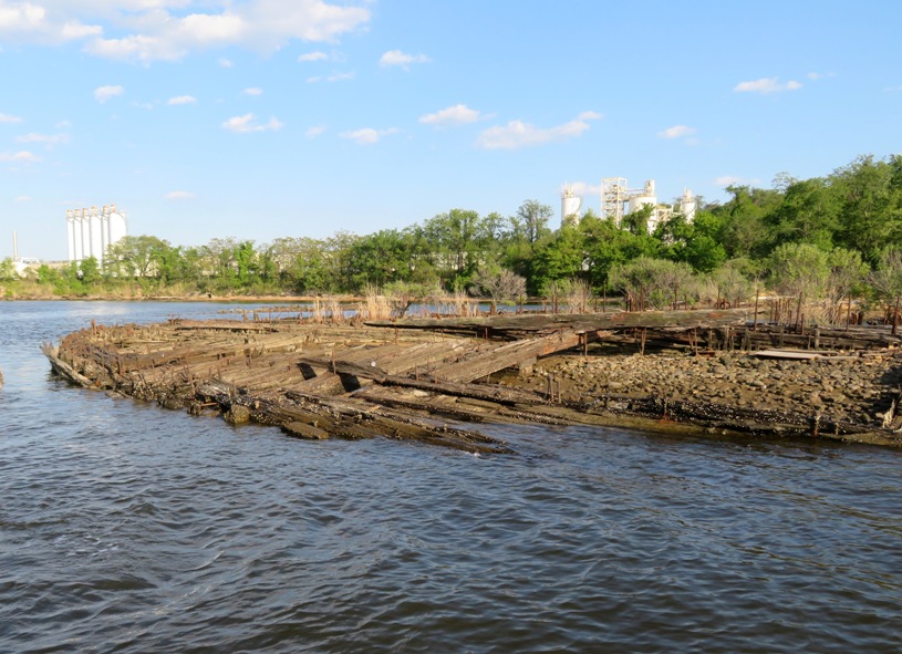 Part of shipwreck attached to shore