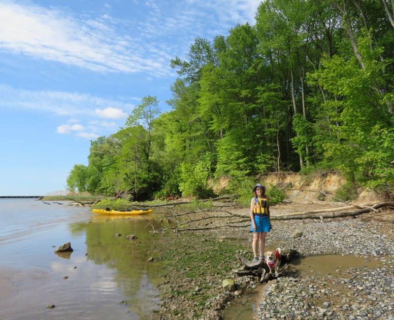 Norma and Daphne pulled ashore with the kayak in the background