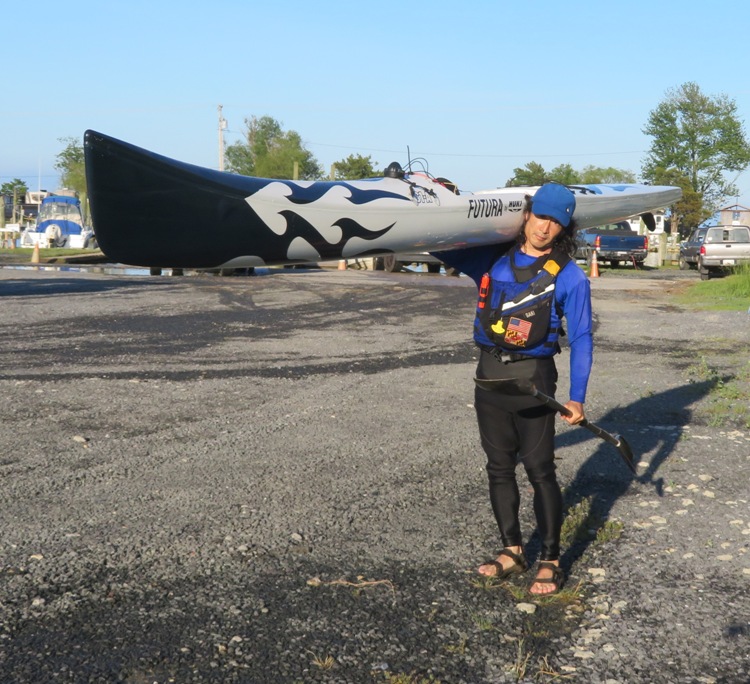 Me with surfski on my shoulder