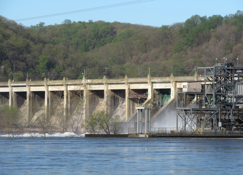 Safe Harbor Dam with water being released