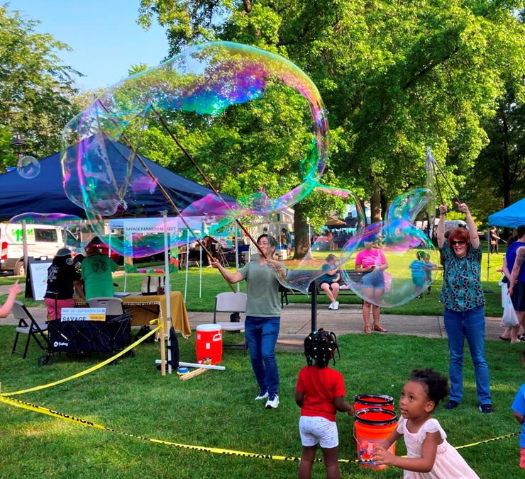Making bubbles behind yellow tape