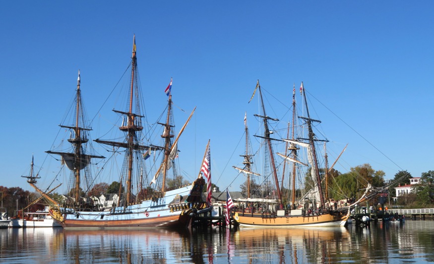 Side view of Kalmar Nyckel and Sultana