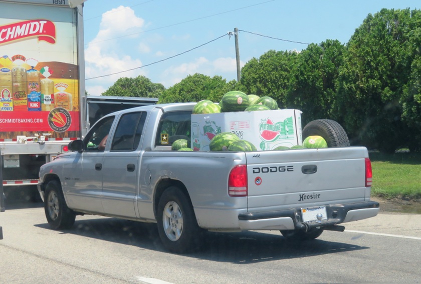 Pickup truck full of watermelons
