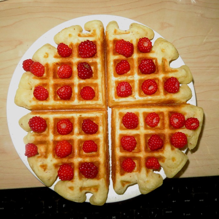 Waffle with wineberries on top