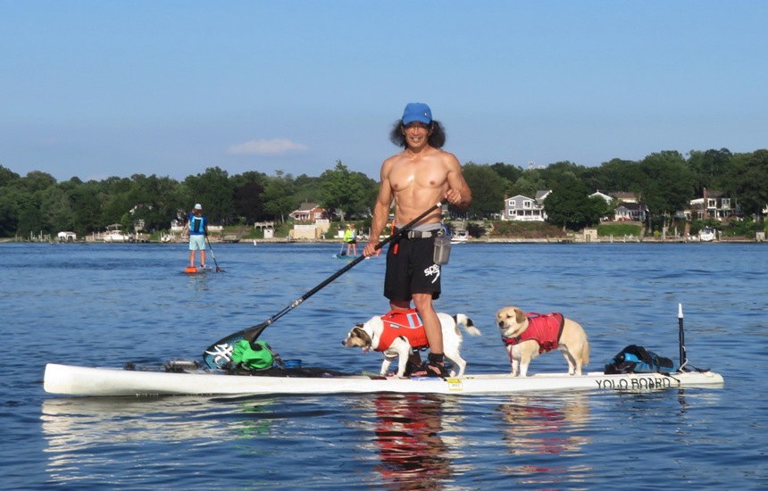 Mia, Daphne, and me on the SUP