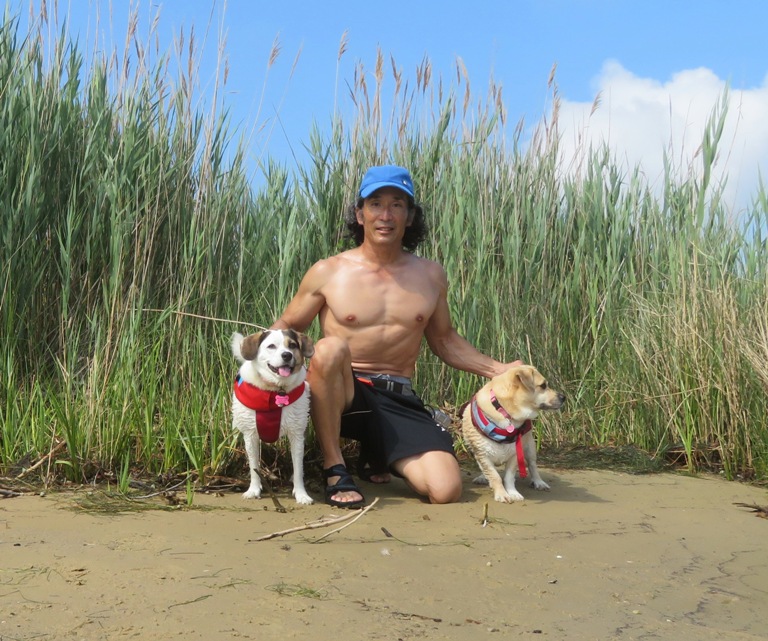 Mia, Daphne, and I at a beach on Leoni Island