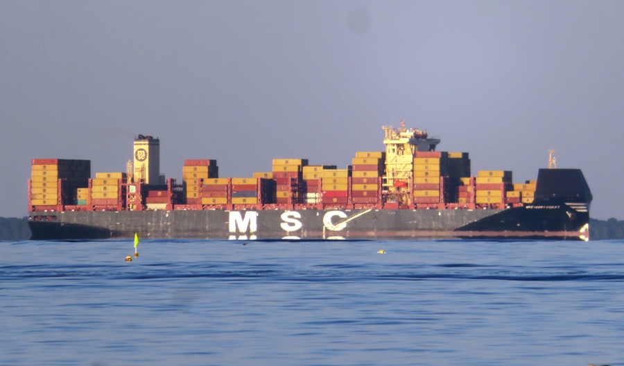 Starboard side of MSC Ivory Coast cargo ship fully loaded