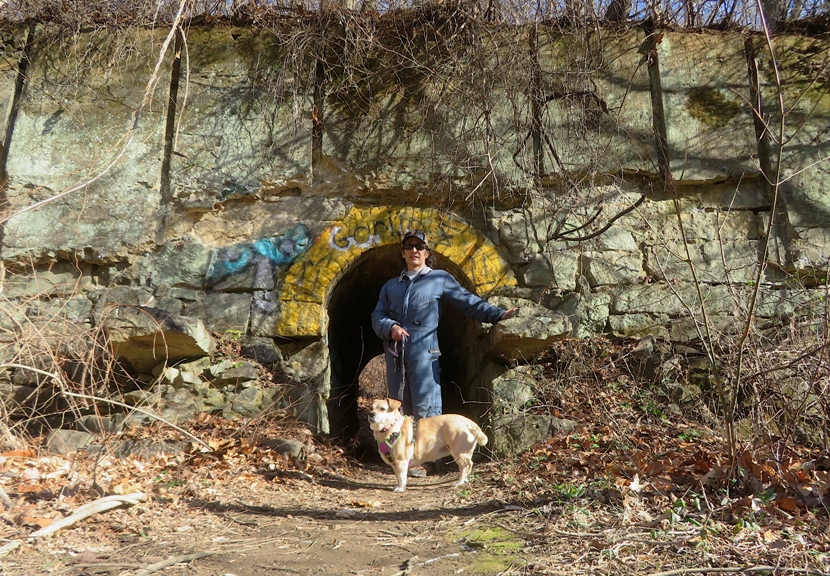 Daphne and I at the Savage Mill dam ruins, standing at the entrance to a tunnel to the mill race