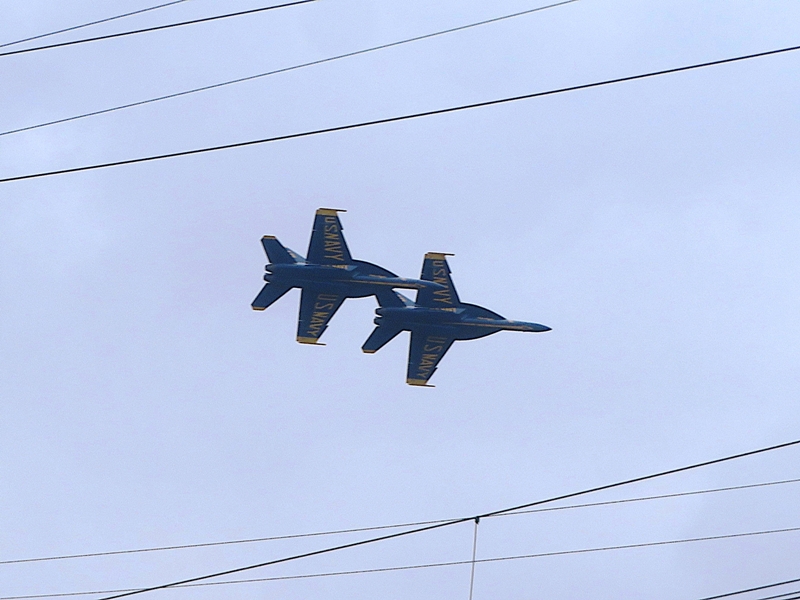 Two Blue Angel planes in flight