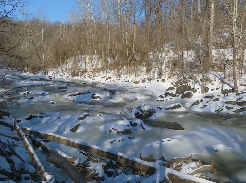 Snow on a section of the river known as 'The Falls'