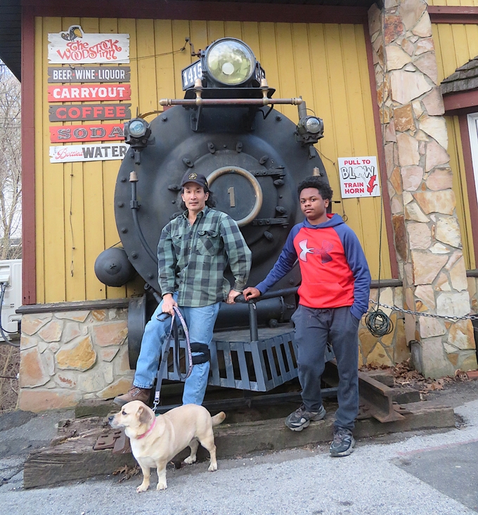 Laquan and I in front of train art outside of Woodstock Inn
