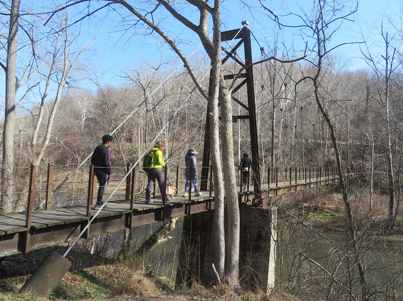 Our group walking across the Swinging Bridge