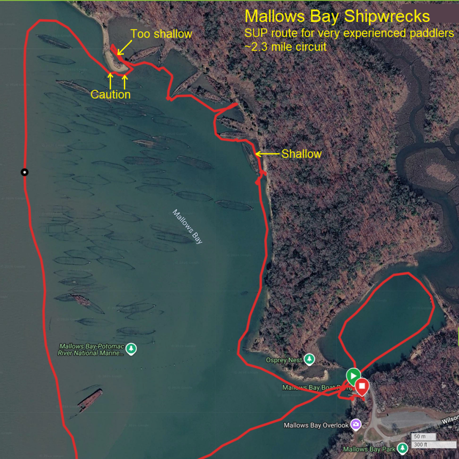 My route on a satellelite photo showing the placement of the ships